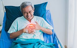 pain and heartburn old senior asian grandfather in patient uniform suffer from body problem  health ideas concept